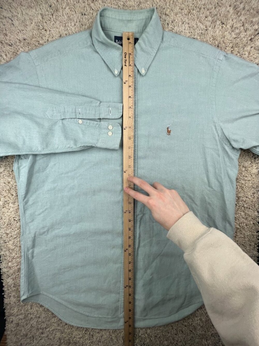 Ralph Lauren Long Sleeve Button Up Shirt Men’s Green Yarmouth 16 34/35 Cotton - Picture 3 of 12